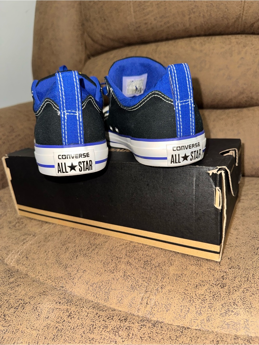 Converse Low Top Sneakers in Black, Royal Blue & Yellow - Picture 5 of 9